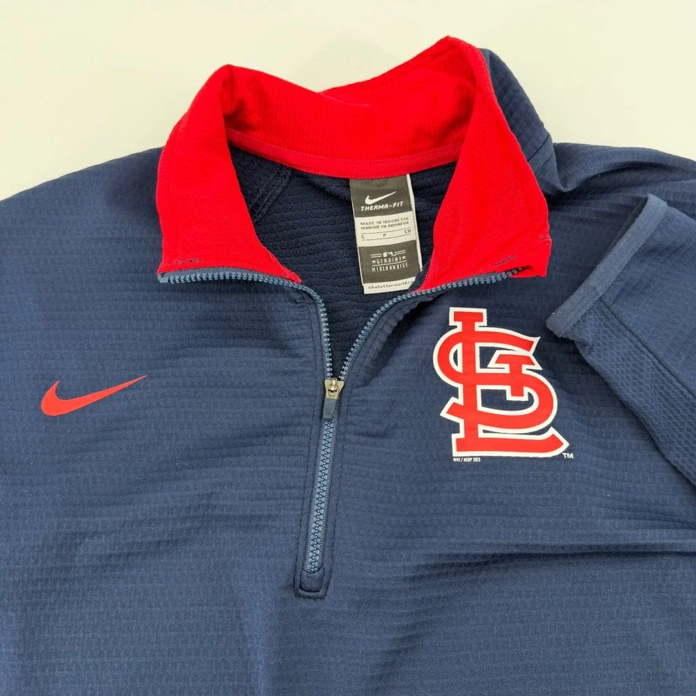 Nike Pullover Mens S Navy St. Louis Cardinals Therma-FIT 1/4 Zip Waffle Knit Top